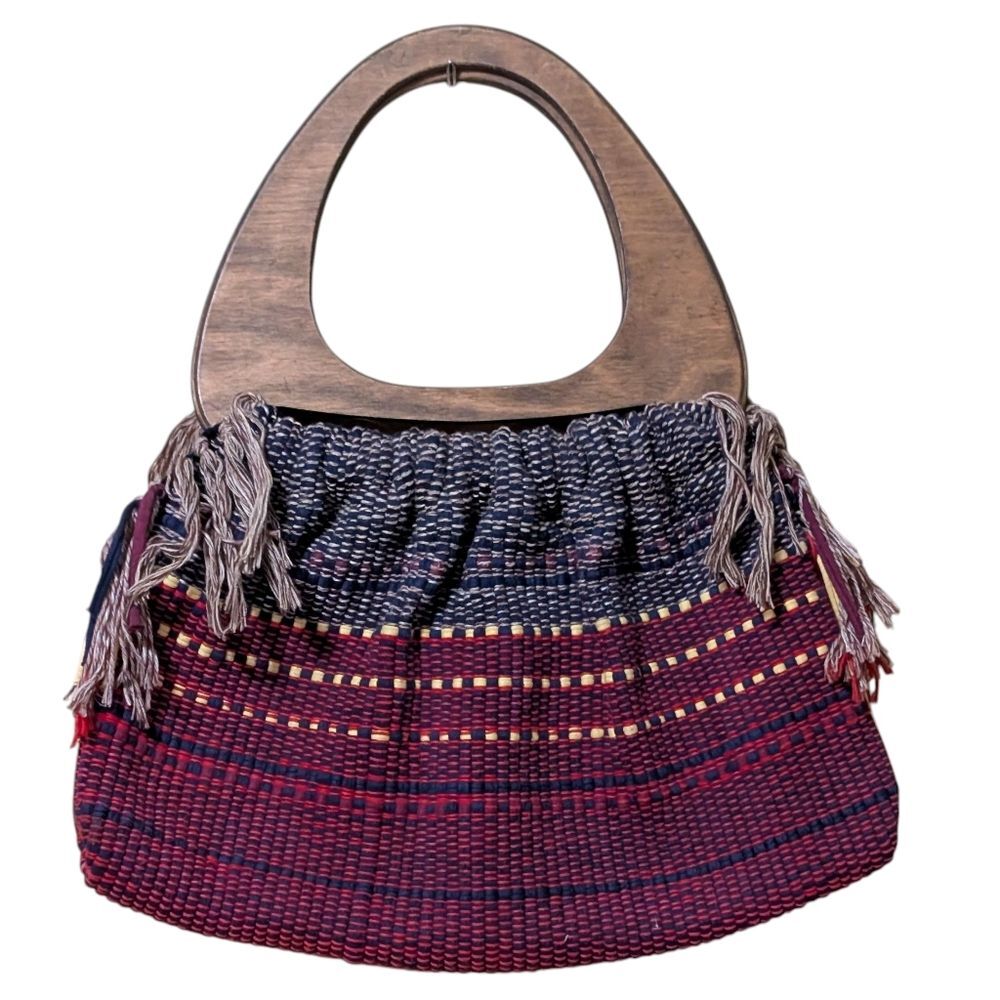 Vintage Adrienne S. Loupos Spintster & Weaver textile hand loomed handbag fringe